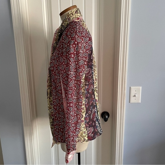 Soft Surroundings Small Langdon Patchwork Paisley Top Blouse Button Tie BOHO - Picture 3 of 8